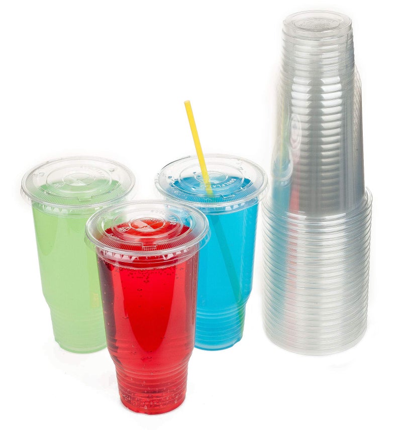 Golden Apple Cup series, 32oz Clear Plastic cups with Flid lids with X hole 25sets - Image 1